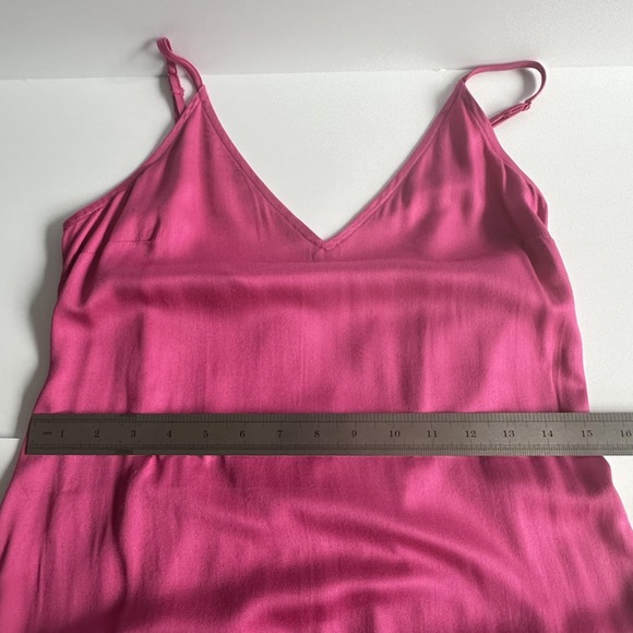 Old Navy Slip Maxi Dress S Raspberry Tart Pink Satin Smocked Side Slit Fairy NWT - Picture 10 of 16